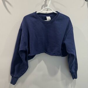 Aritzia TNA CozyAF Navy Cropped Fleece Crew Sweatshirt
